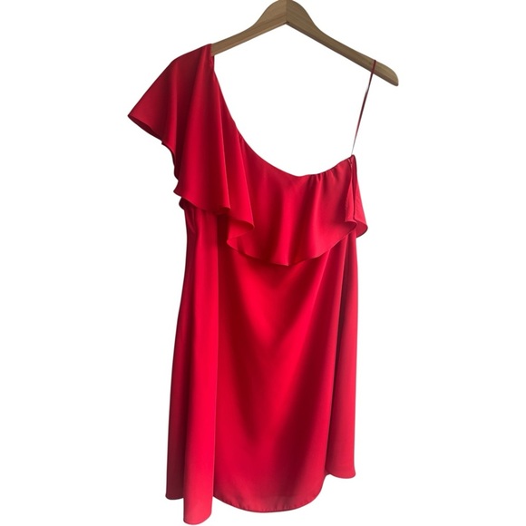 AMANDA UPRICHARD Red Ruffled One-Shoulder Mini Dress | Cocktail Party | Medium - Picture 1 of 4